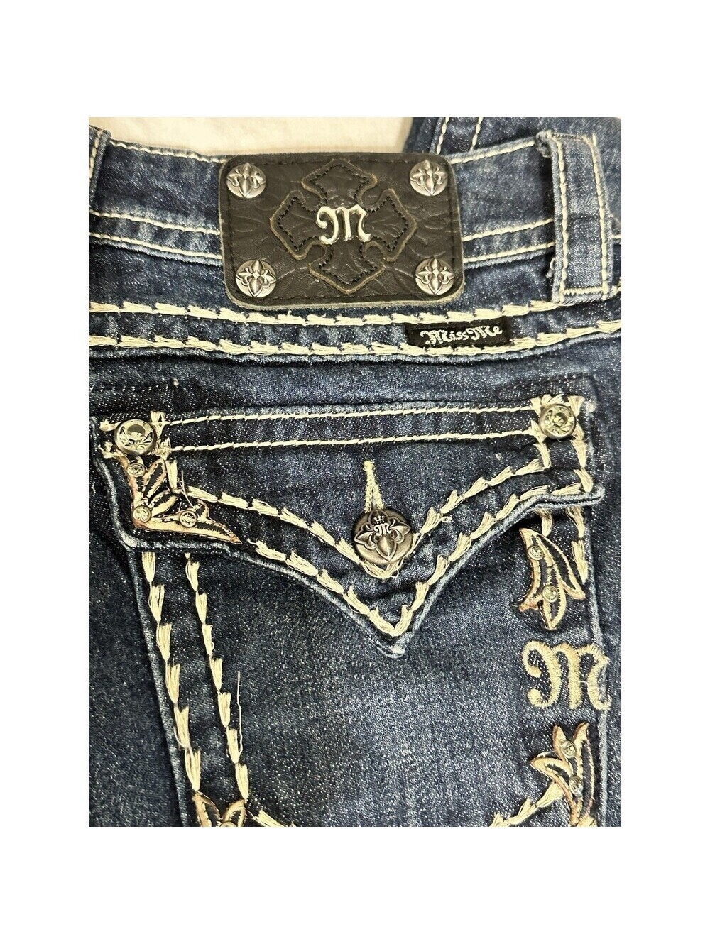 Miss Me Skinny Jeans Size 27 Denim JP560252 Western Rock Rhinestone, Stitching